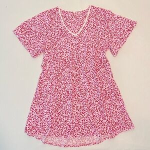 KATE SPADE Red Pink White Hearts Night Gown White Trim V-Neck Nightie size L